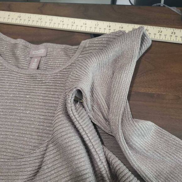 Chico's Size 3 NWT Pullover Sweater Beige Metallic Shimmer Size 18  XL #265 - Picture 7 of 8